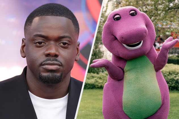 Daniel Kaluuya and Barney the Dinosaur