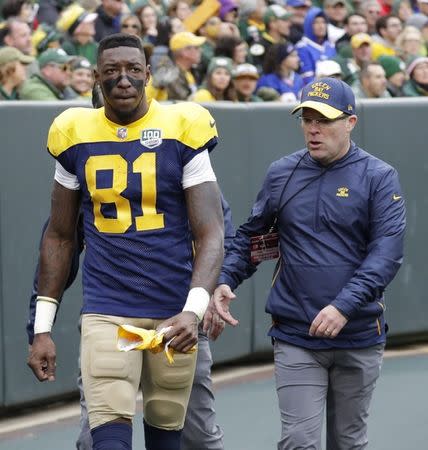 Sep 30, 2018; Green Bay, WI, USA; Green Bay Packers wide receiver Geronimo Allison (81) leaves the field after an injury during the second half against the Buffalo Bills at Lambeau Field. Mandatory Credit: Dan Powers/Wisconsin via USA TODAY NETWORK