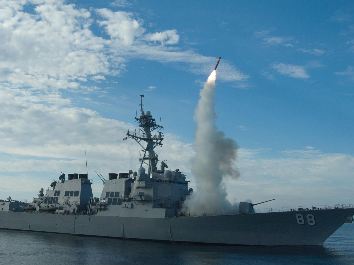 A Tomahawk missile is shot from a US destroyer. An American Navy ship was forced to fire warning shots at an Iranian ship in the Persian Gulf recently: AFP