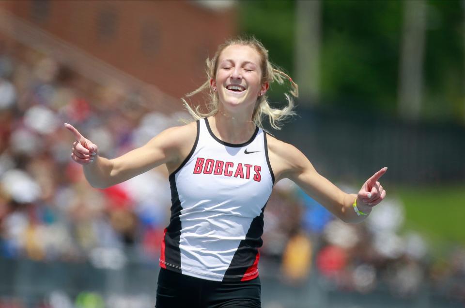 Epworth Western Dubuque senior Audrey Biermann wins a Class 3A state title in the girls 100 meter dash during the Iowa high school state track and field meet on May 21 at Drake Stadium in Des Moines.