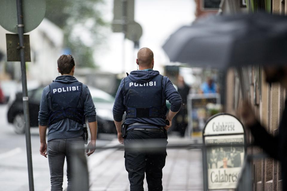 <p>Armed police officers secure the area after several people were stabbed on the Market Square in Turku, Finland, Aug. 18, 2017. (Roni Lehti/Lehtikuva via AP) </p>