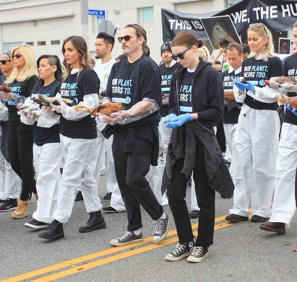 June 2, 2019: Joaquin Phoenix and Rooney Mara protest together during National Animal Rights Day