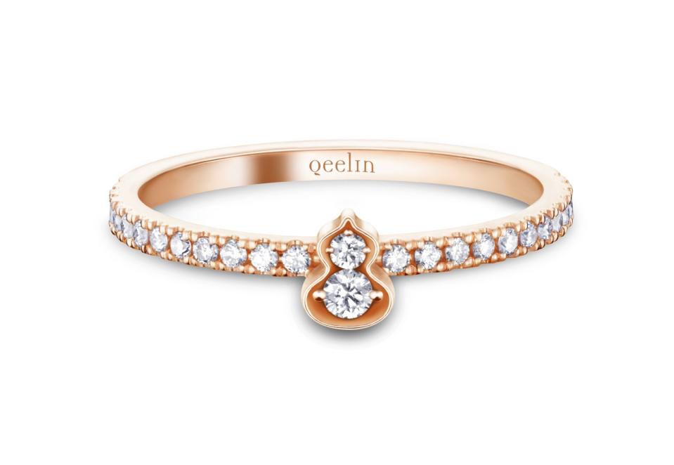 Wulu Mini Solitaire系列18K玫瑰金鑲鑽鑽石戒指。NT$55,000（QEELIN提供）