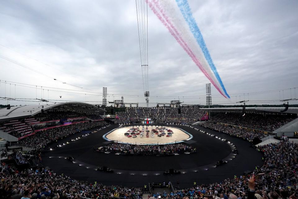 The Red Arrows fly-past goes over the stadium during the opening ceremony of the Birmingham 2022 Commonwealth Games at the Alexander Stadium (Zac Goodwin/PA) (PA Archive)