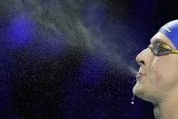 Kieran Smith gets ready for the Men's 200 Freestyle during wave 2 of the U.S. Olympic Swim Trials on Tuesday, June 15, 2021, in Omaha, Neb. (AP Photo/Charlie Neibergall)