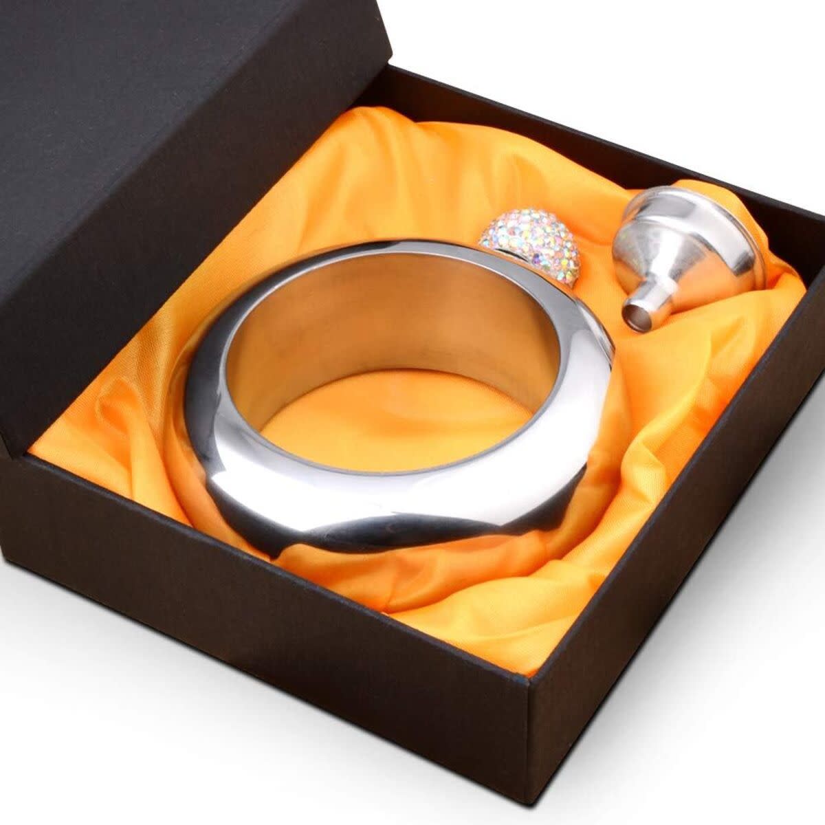 Stainless Steel Bangle Bracelet Hidden Flask, Silver Crystal