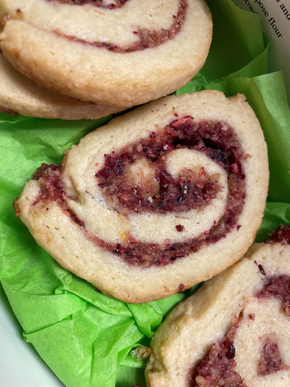 Colleen Irwin of Irondequoit won third place in the 2023 Rochester Public Market holiday cookie contest for cranberry walnut wheels.