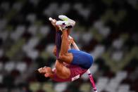 <p>USA's Kc Lightfoot competes in the men's pole vault final during the Tokyo 2020 Olympic Games at the Olympic Stadium in Tokyo on August 3, 2021. (Photo by Ben STANSALL / AFP) (Photo by BEN STANSALL/AFP via Getty Images)</p> 