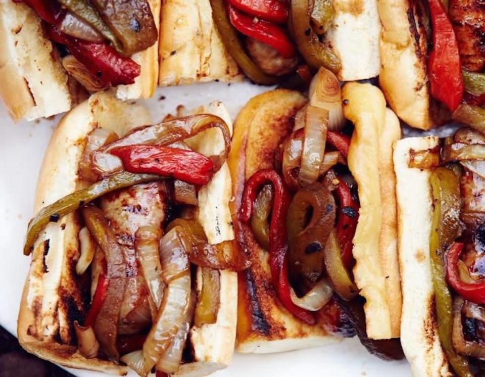 Grilled Sausage, Pepper, and Onion Sandwiches