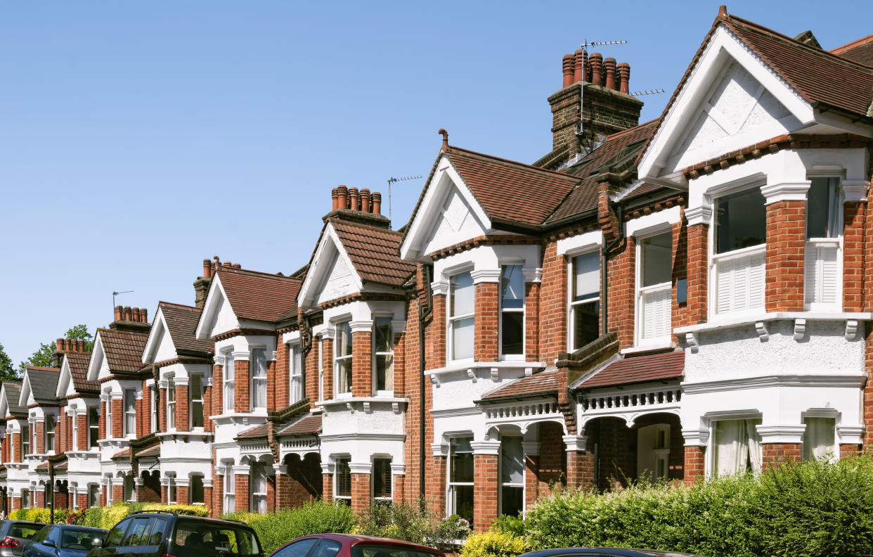Row of Typical English Terraced Houses at London. Seller fatigue