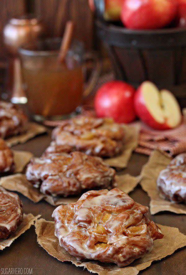 <p>Nothing says fall like apple cider. So embrace the season and make these crisp apple cider fritters, drizzled with apple cider glaze and stuffed with caramelized apples on the inside. </p><p><strong>Get the recipe at <a rel="nofollow noopener" href="https://www.sugarhero.com/apple-cider-fritters/" target="_blank" data-ylk="slk:SugarHero.;elm:context_link;itc:0;sec:content-canvas" class="link ">SugarHero. </a></strong></p>