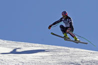 United States' Steven Nyman jumps during a men's World Cup downhill training run Wednesday, Nov. 30, 2022, in Beaver Creek, Colo. (AP Photo/Robert F. Bukaty)