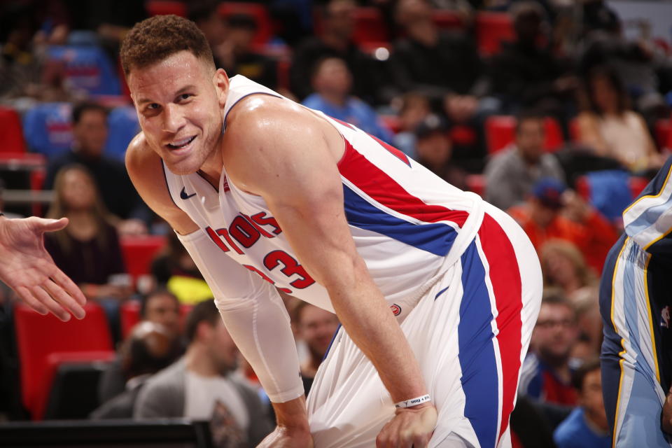 Blake Griffin smiles like a man who finally has his full uniform back. (Getty)