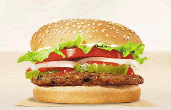 BK Veggie burger. Calories: 331 Fat: 8 g (Saturated Fat 4g and 0 g Trans Fat) Sodium: 827 mg Carbohydrates: 51 g, Sugar: 9 g.<em> (Photo: BK.com)</em>
