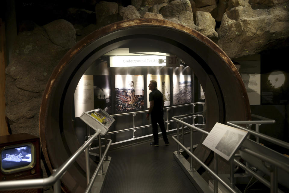 In this Monday, June 10, 2019 photo, Brad Goldberg, of Los Angeles, tours the National Atomic Testing Museum in Las Vegas. Officials at the museum say they have outgrown their space east of the Las Vegas Strip and is looking for a new location to expand its nuclear testing exhibits. (K.M. Cannon/Las Vegas Review-Journal via AP)/Las Vegas Review-Journal via AP)