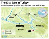 Map showing the extent of the Ilisu dam in Turkey which is set to flood the ancient city of Hasankeyf