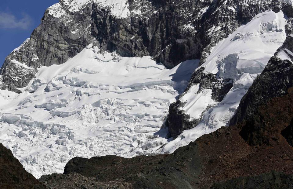 A view of a glacier on the flank of Chopicalqui montain in Huascaran National Park in Huaraz