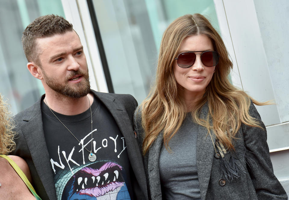 HOLLYWOOD, CA - APRIL 30:  Singer Justin Timberlake and actress Jessica Biel attend the ceremony honoring NSYNC with star on the Hollywood Walk of Fame on April 30, 2018 in Hollywood, California.  (Photo by Axelle/Bauer-Griffin/FilmMagic)