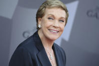 FILE - In this Sept. 29, 2015 file photo, actress Julie Andrews arrives at the Los Angeles Philharmonic 2015/2016 season opening gala at Walt Disney Concert Hall in Los Angeles. Andrews released a memoir, “Home Work: A Memoir of My Hollywood Years,” which hits shelves on Oct. 15, 2019. (Photo by Richard Shotwell/Invision/AP, File)