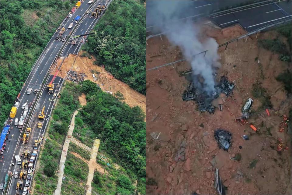 中國廣東梅大高速公路今（1日）發生坍塌，造成24死、30傷。（翻攝自微博）