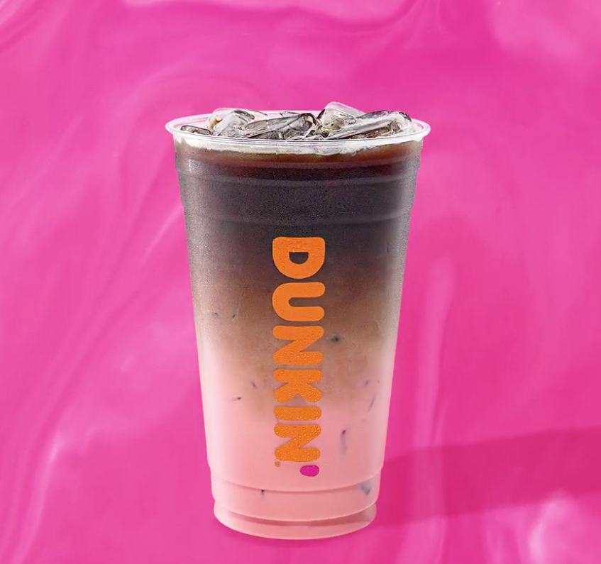 The Pink Velvet Macchiato from Dunkin’  combines red velvet cake and cream cheese flavors with espresso.