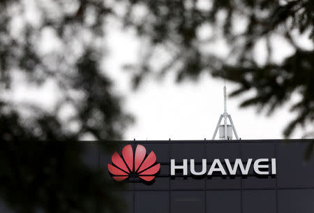 The Huawei logo is pictured outside their research facility in Ottawa, Ontario, Canada, December 6, 2018. REUTERS/Chris Wattie/Files