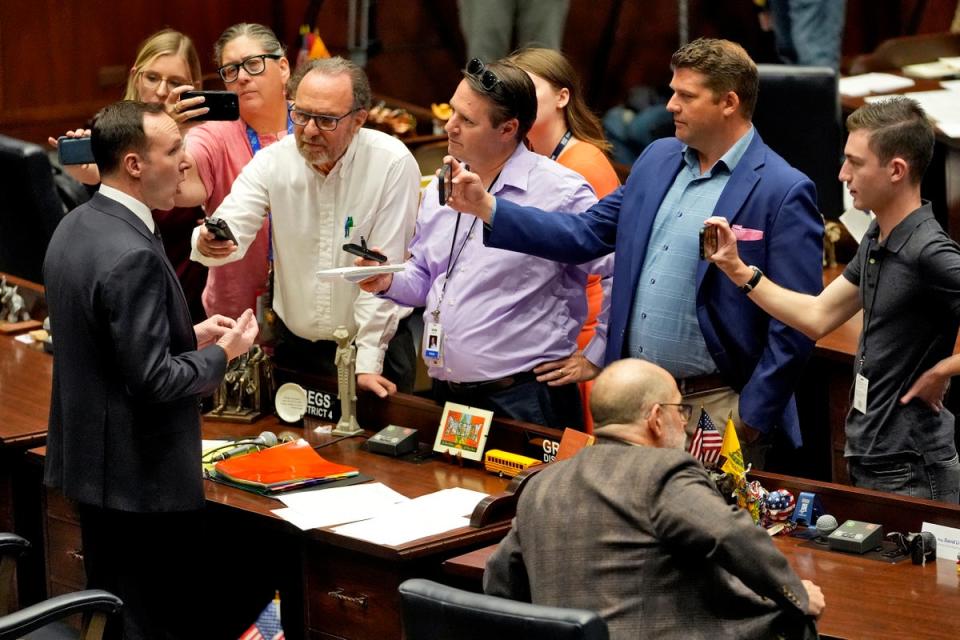Arizona State Rep. Matt Gress speaks to reporters on the House floor at the Capitol (AP)
