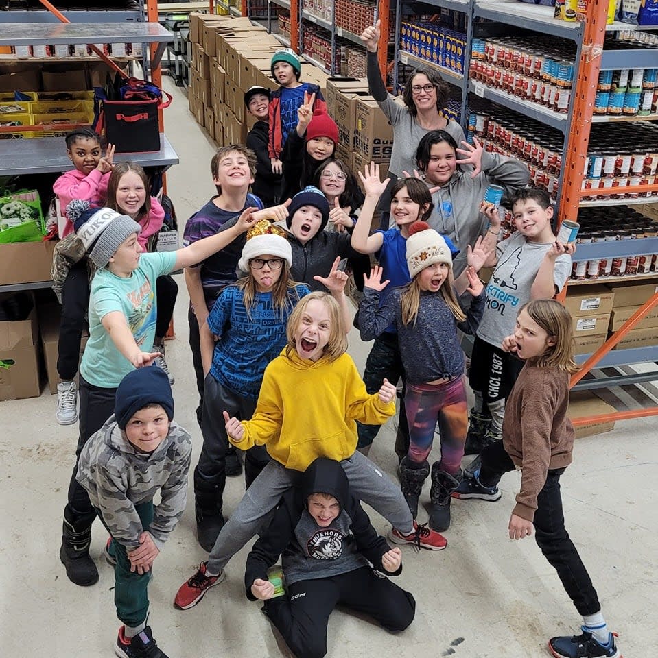 Grade 5 students from Whitehorse elementary school helped pack 76 food hampers at the Whitehorse food bank. 