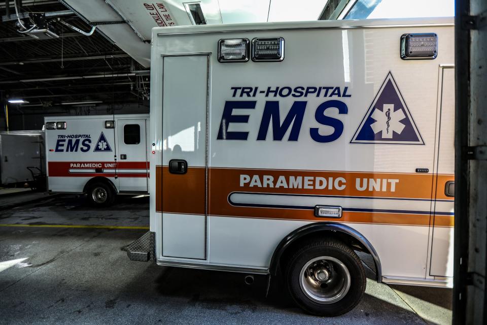 Tri-Hospital EMS works in the Port Huron area on Nov. 19, 2021. Staffing shortages that are compounded by COVID-19, add another health care crisis to the pandemic.