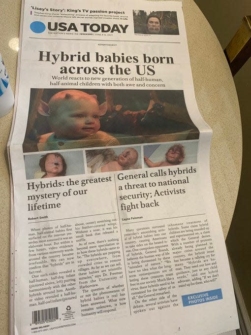 USA Today printed a fake front cover about 'hybrid babies' in an advertisement for Netflix's 'Sweet Tooth'