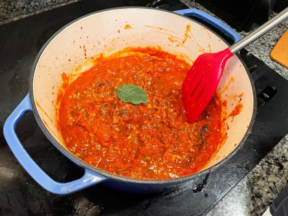 Adding Carbone sauce to Carbone Bolognese