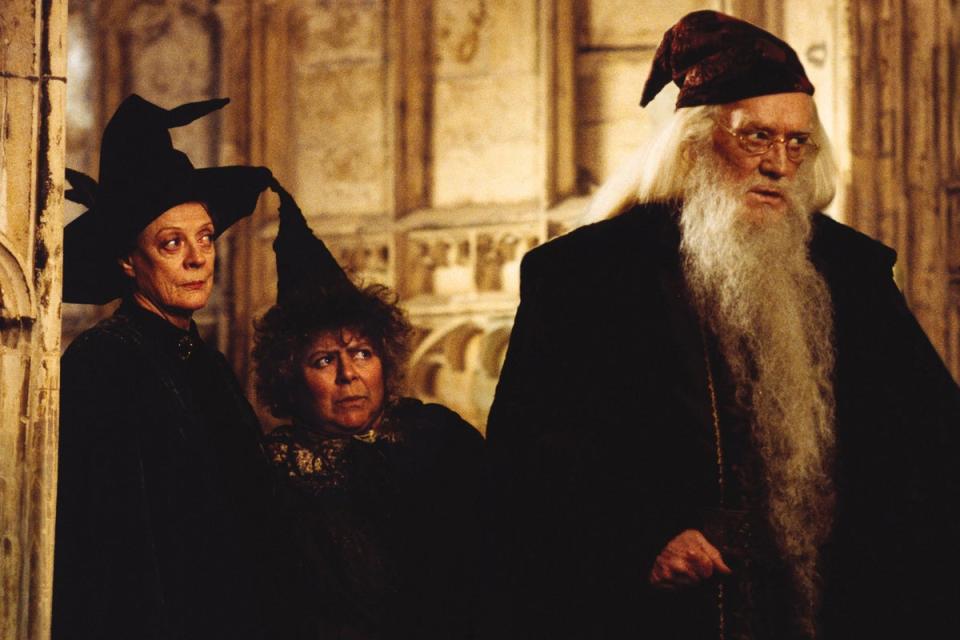 Harris pictured in 2002’s Harry Potter and The Chamber of Secrets alongside co-star Maggie Smith and Miriam Margolyes (Warner Bros. Pictures)