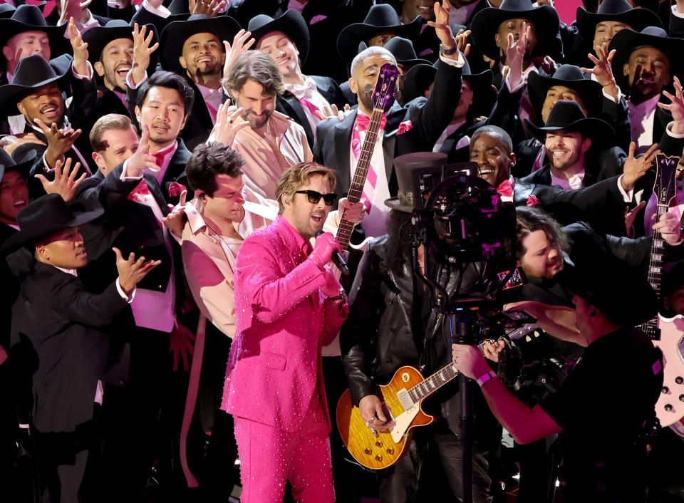 Sam Hunt, Simu Liu, Mark Ronson, Ryan Gosling and Slash and other perform ‘I’m Just Ken’ from “Barbie” during the 96th Academy Awards (Kevin Winter/Getty Images)