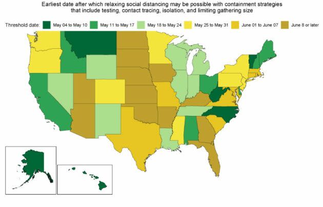 IHME map for easing restrictions