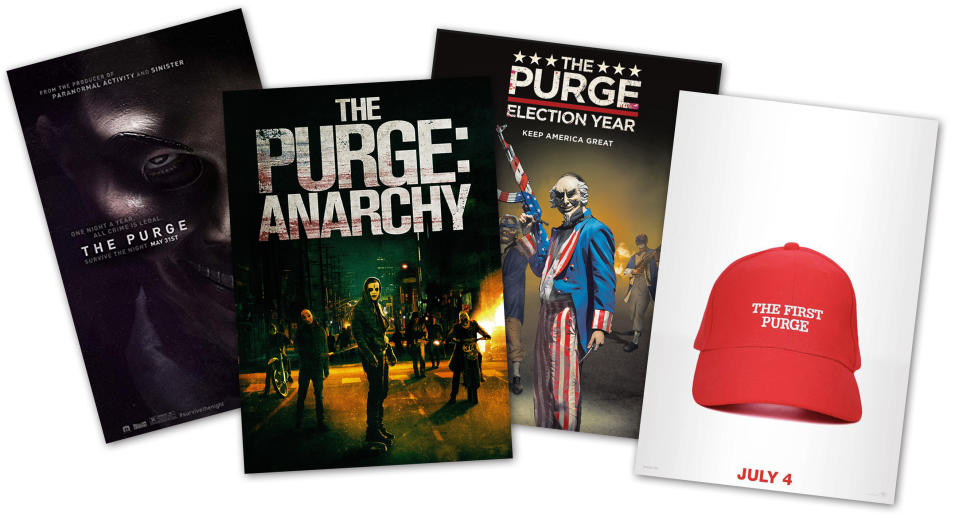 Posters from the four “Purge” films.