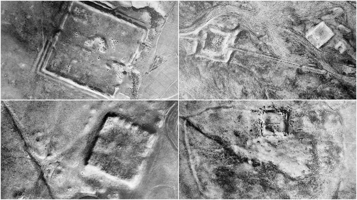  Declassified Corona spy satellite images showing Roman forts at three sites in the eastern Mediterranean: (a) Sura, a Roman fortress city nearby the Parthian territories (now in modern-day Iraq); (b) Resafa, a site near the Roman-Persian border (now in modern-day Syria) and (c) Ain Sinu, a zone alternately claimed by the Romans, the Parthians and the Sasanians (now in modern-day Iraq) . 