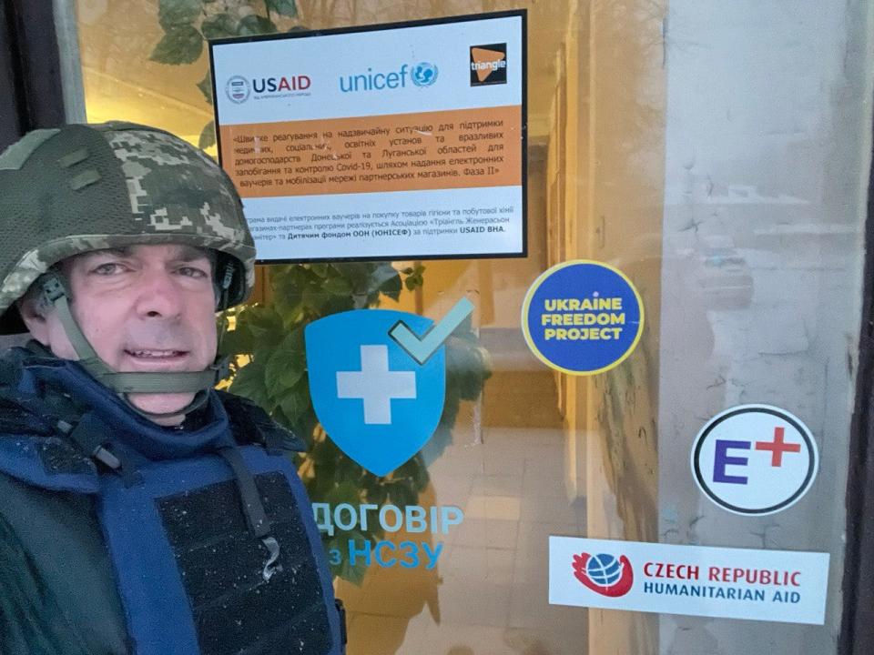Steven Moore at hospital in Kramatorsk.