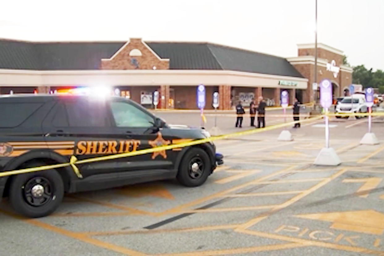 Ohio officers investigate an officer involved shooting outside a Kroger supermarket in Westerville, Ohio, on Aug. 25, 2023. (WCMH)