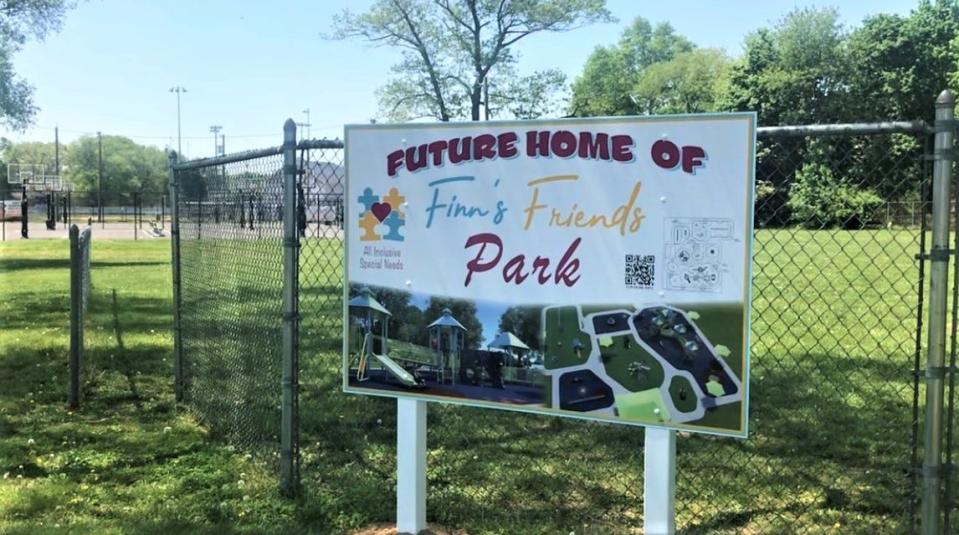 Finn's Friends Park will be built here behind the Pfeiffer Community Center building at 301 South Blue Bell Road in Monroe Township, Gloucester County. The park design opens to use by children with disabilities, per the Jake's Law Playground model. PHOTO: May 2, 2024.