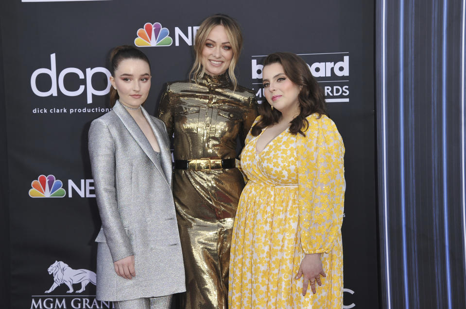 Kaitlyn Dever, from left, Olivia Wilde, Beanie Feldstein arrive at the Billboard Music Awards on Wednesday, May 1, 2019, at the MGM Grand Garden Arena in Las Vegas. (Photo by Richard Shotwell/Invision/AP)