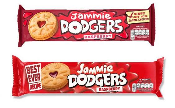 Jammie Dodgers now come in new, darker packaging with the slogan “No Nasty Stuff! We’re Jammie Enough!” (Burton’s Biscuit Company)
