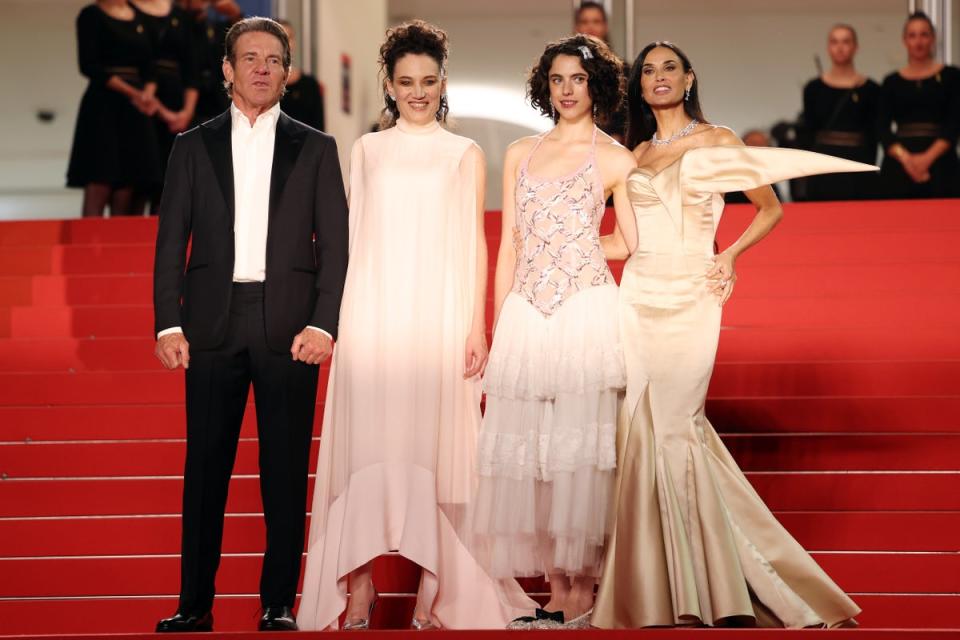 Dennis Quaid, Coralie Fargeat, Margaret Qualley and Demi Moore (Getty Images)