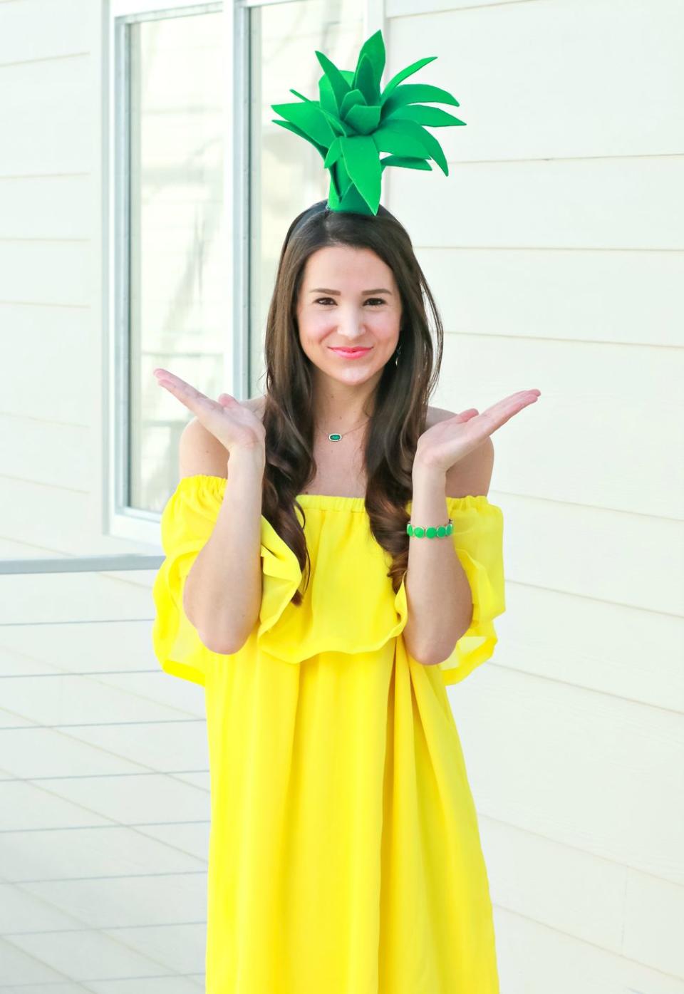 <p>Make this budget-friendly outfit the pineapple of your eye on October 31. </p><p><strong>Get the tutorial at <a href="https://thediaryofadebutante.com/diy-pineapple-costume/" rel="nofollow noopener" target="_blank" data-ylk="slk:Diary of a Debutante" class="link ">Diary of a Debutante</a>. </strong></p><p><strong><a class="link " href="https://www.amazon.com/Emerald-Green-Acrylic-Craft-Felt/dp/B001AQ9H98/?tag=syn-yahoo-20&ascsubtag=%5Bartid%7C2089.g.41450396%5Bsrc%7Cyahoo-us" rel="nofollow noopener" target="_blank" data-ylk="slk:SHOP GREEN FELT">SHOP GREEN FELT</a><br></strong></p>