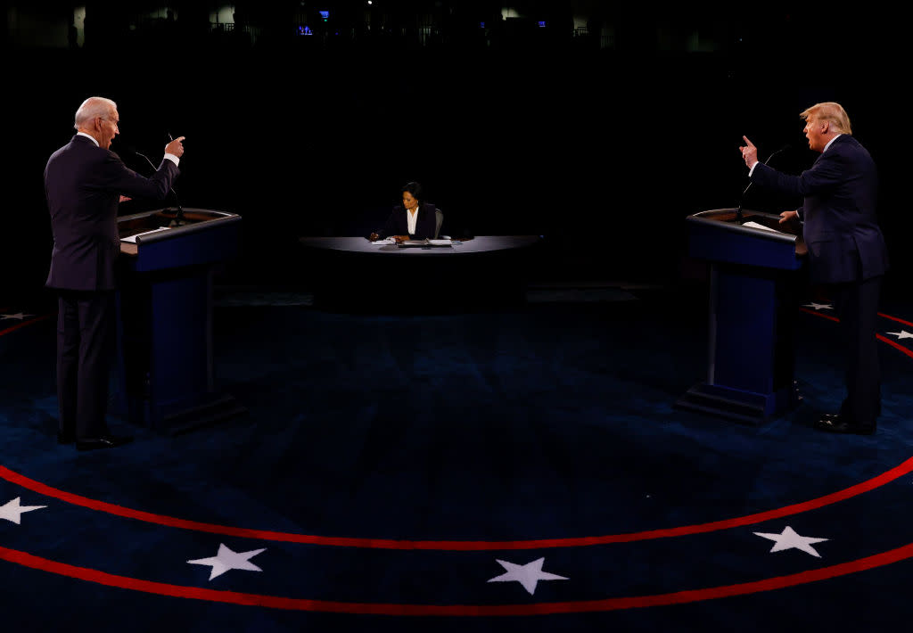  Biden and Trump participate in the final presidential debate at Belmont University on October 22, 2020. 