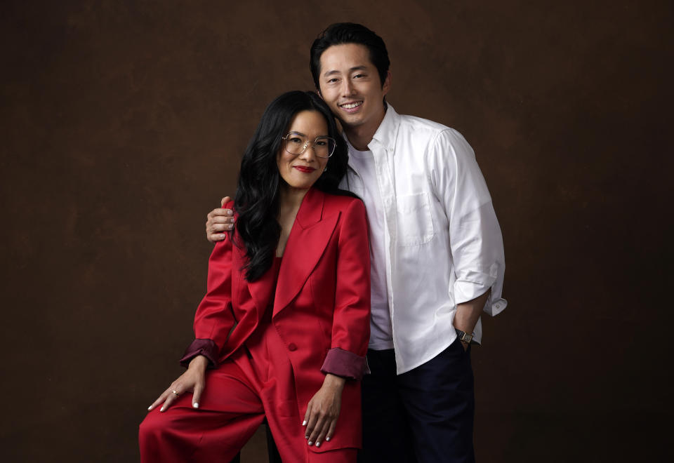 Ali Wong, left, and Steven Yeun, the co-stars of the Netflix series "Beef," pose together for a portrait, Tuesday, March 28, 2023, at the London Hotel in West Hollywood, Calif. (AP Photo/Chris Pizzello)