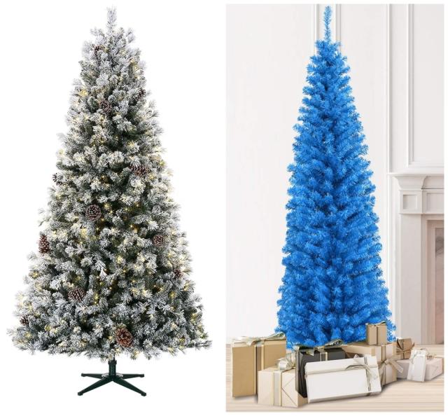 WBHome 6FT Decorated Artificial Christmas Tree with Ornaments and Lights,  Silver White Christmas Decorations Including 6 Feet Full Tree, Ornaments  set, 300 LED Lights 