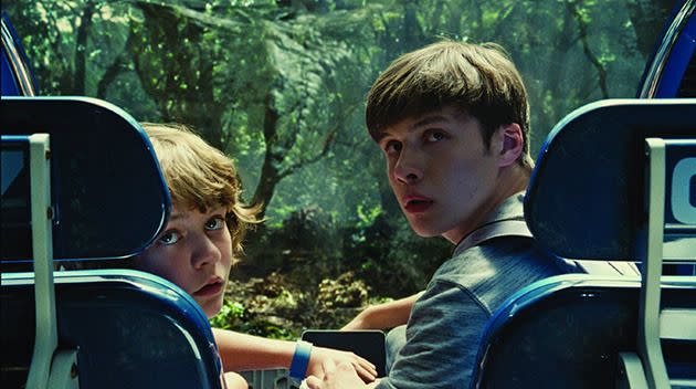 Ty Simpkins and Nick Robinson as Gray and Zach in 'Jurassic World'. Photo: Universal Pictures