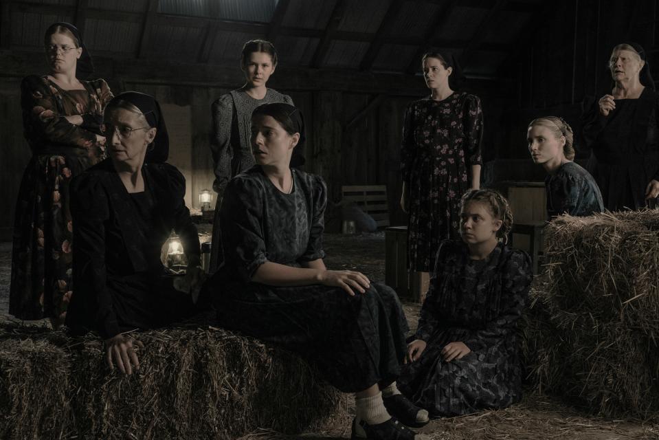 Michelle McLeod (from left), Sheila McCarthy, Liv McNeil, Jessie Buckley, Claire Foy, Kate Hallett, Rooney Mara and Judith Ivey lead the stellar ensemble of "Women Talking."