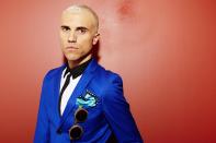 Tyler Glenn, frontman of the band Neon Trees, poses for a portrait to promote the band's upcoming third album, "Pop Pyschology," on Tuesday, April 22, 2014 in New York. (Photo by Dan Hallman/Invision/AP)