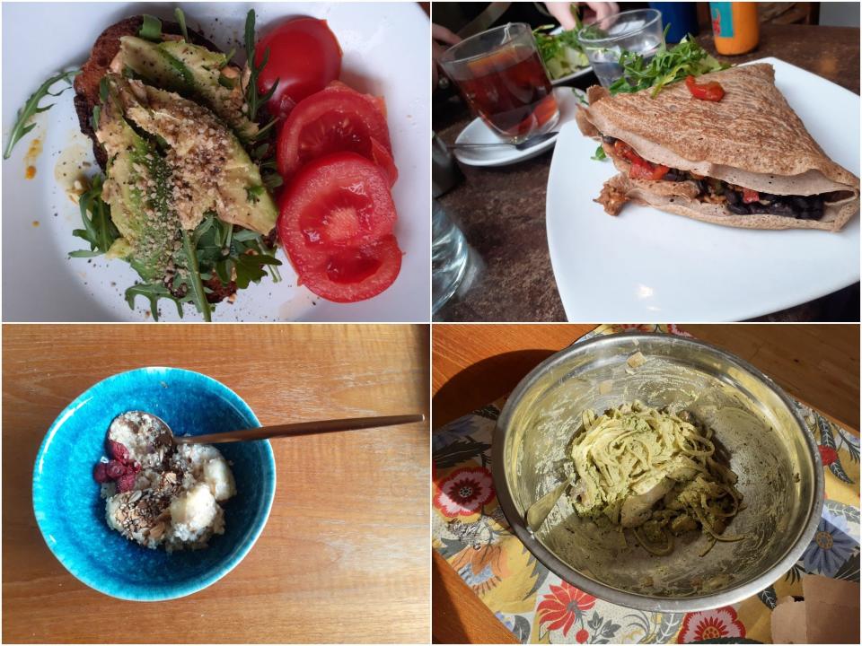 The picture shows four side by side images of meals eaten by Marianne Guenot during her low-iodine diet ahead of her radioactive iodine treatment for hyperthyroid.